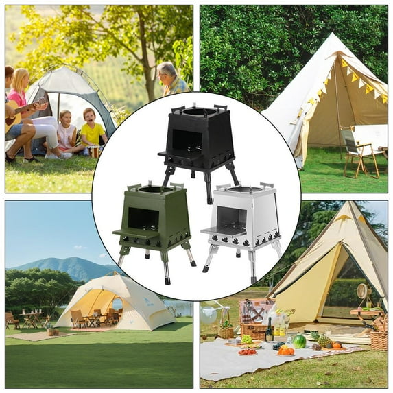 Carbon Steel Green Small Folding Heating Wood Stove For Outdoor Camping