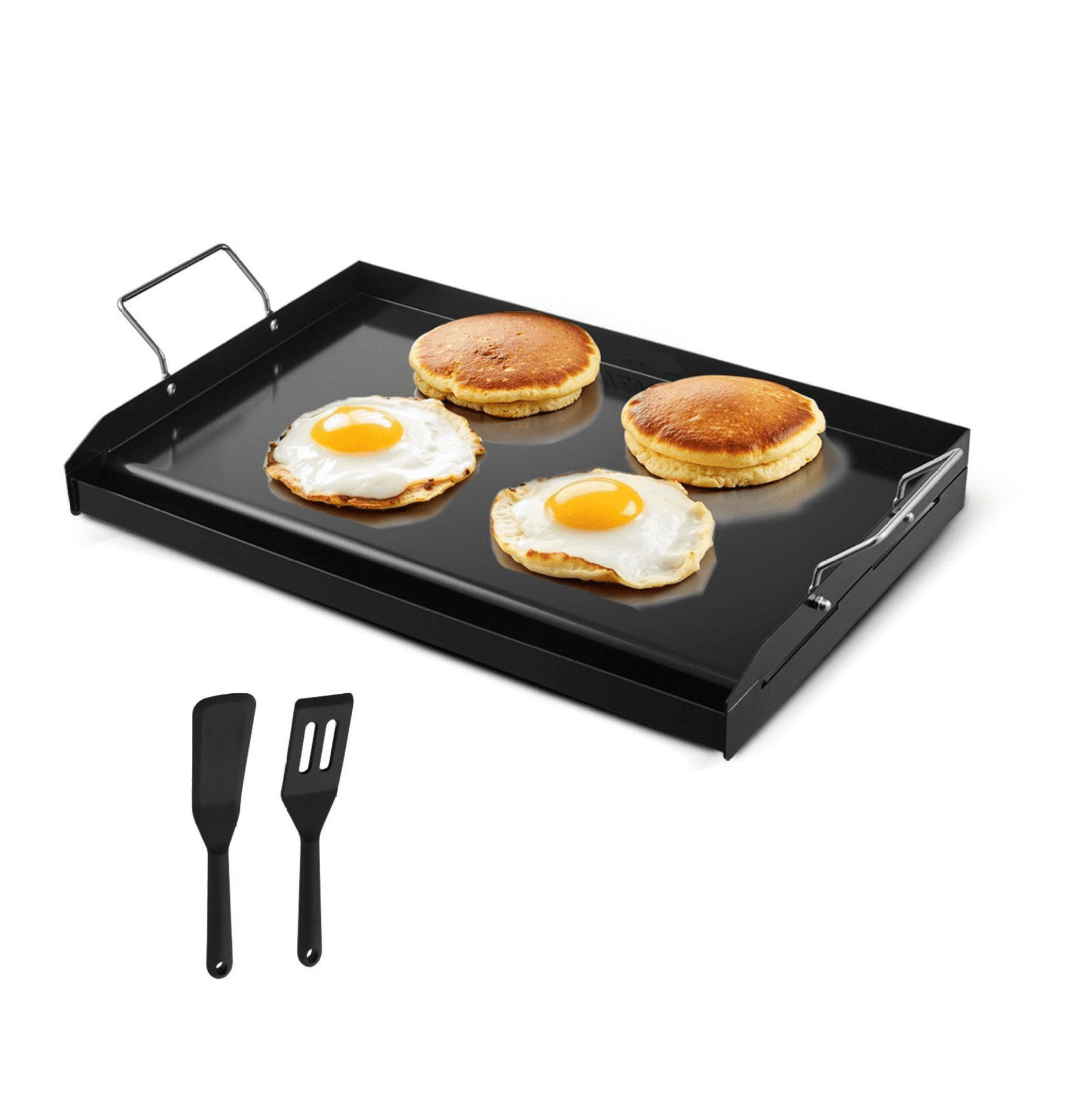 Carbon Steel Griddle 24x16 inch, BBQ Grill Pan, Flat Top Griddle for Gas Stove, Universal Cookware with Grease Trough, Removable Handles