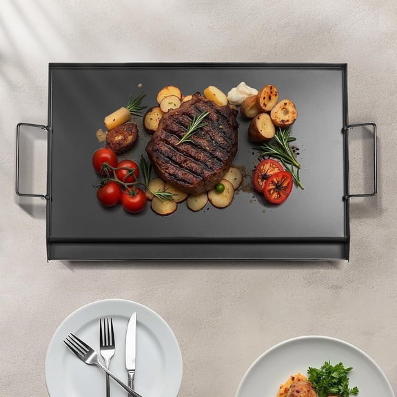 Carbon Steel Griddle, 24x16 inch Universal Flat Top Rectangular Plate, Gas Grill Griddle for BBQ Grill, Teppanyaki, Portable Family Cookware with Handle, for Camping Tailgating Party