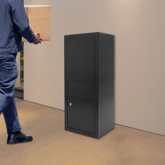 Carbon Steel Mailboxes for Outside, Package Drop Box, 35.4in Large Security Parcel Drop Box with Lock, Rainproof Dustproof Extended Flap Lid, Pull Out Mail Tray, Black
