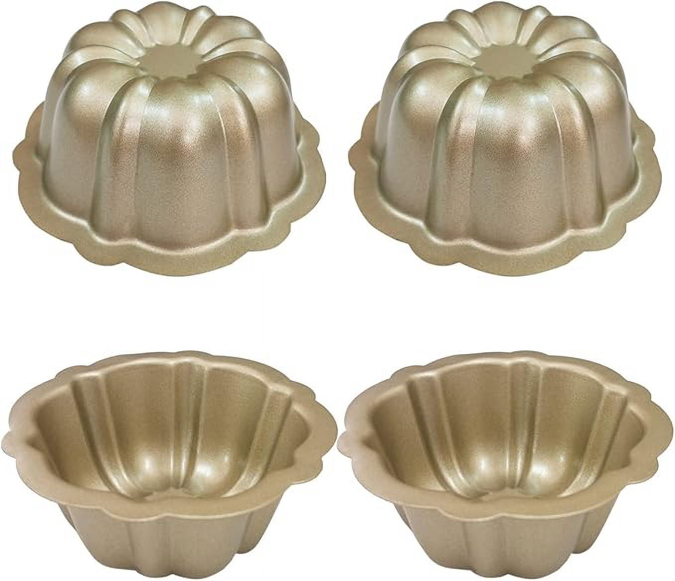 Carbon Steel Mini Bundt Cake Pans 4 Inch Metal Nonstick Fluted Cake Pan 4Pcs Kugelhopf Mould for Baking Buntcake Bundtlet Bavarois Cupcake Brownie Pudding Tarts Pumpkin Shaped Gold Walmart