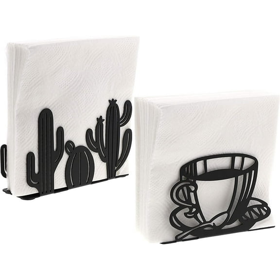 Servette Home Freestanding Napkin Holders for Table - Set of 2 - Coffee & Cactus