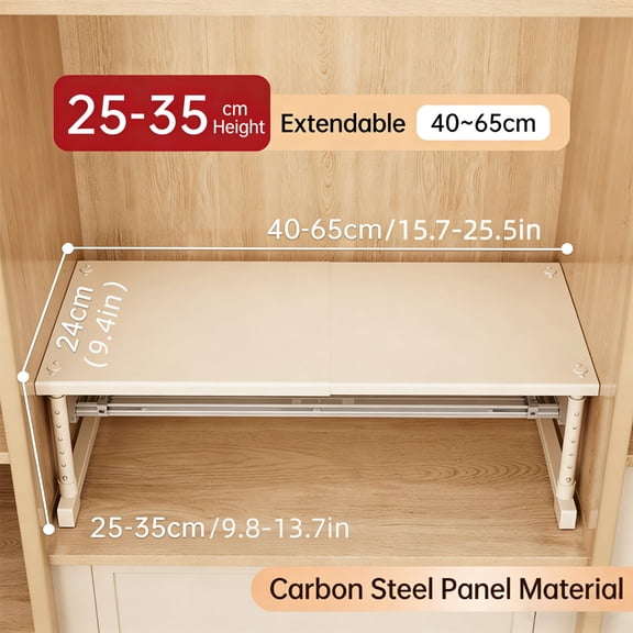 Carbon Steel Partition 40-65cm Extendable Wardrobe Divider Shelf Carbon Steel Adjustable Storage Organizer Rack for Cabinet(White,1Pcs) Rkxzt