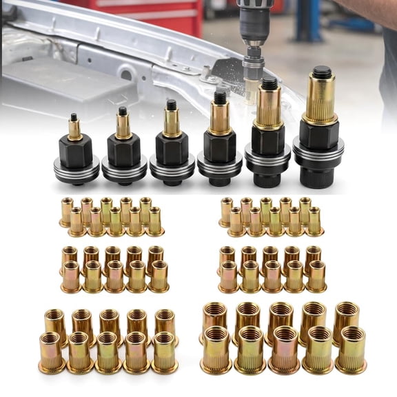 Carbon Steel Rivet Nut Tool Set, 2026 Upgrade 66/77pcs Durable Head Rivet Nut Tool Kit for Metal Pipes Automotive Industrial Applications Manual Wrench or Drill Use