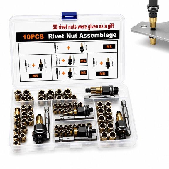 Carbon Steel Rivet Nut Tool Set | Durable Rivet Nut Installation Tool Kit for Metal Pipes, Automotive Work and Industrial Projects, Manual Wrench or Drill Use