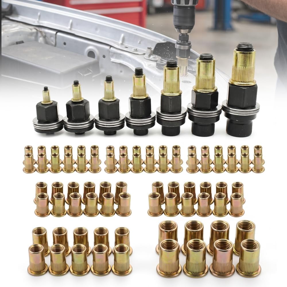 Carbon Steel Rivet Nut Tool Set, M3-M12 Mandrels with 77 Rivnuts, M3 ...
