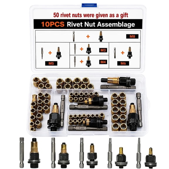 Carbon Steel Rivet Nut Tool Set, M3-M8 for Manual Wrench or Electric Drill, 60 Pieces
