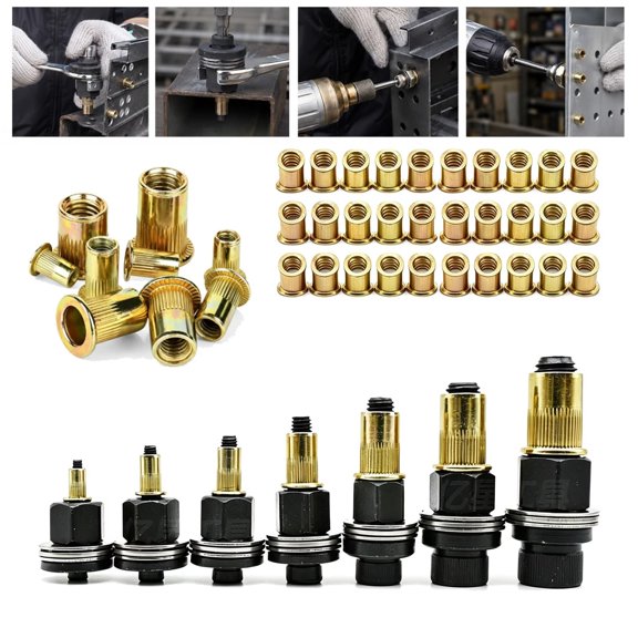 Carbon Steel Rivet Nut Tool Set Manual Blind Insert, Mandrel Replacement Nosepiece, Metric M3 M4 M5 M6 M8 M10 M12 Rivnut Kit