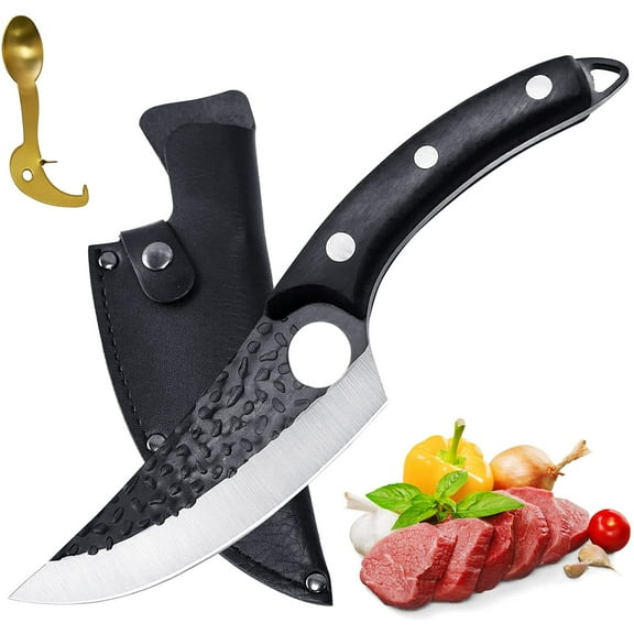 Carbon Steel Sharp Boning Knife with Sheath , 6" Professional Fish Knife Slicing Knife for Kitchen Fishing Cooking Tool, Black