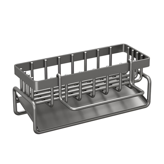 Carbon Steel Over Sink Dish Rack with Drip Tray - Kitchen Drying Rack Large Capacity Kitchen Organizer Rack , Hooks & Towel Bar, Sponge Holder, Anti-Pooling, No Drill, Gray