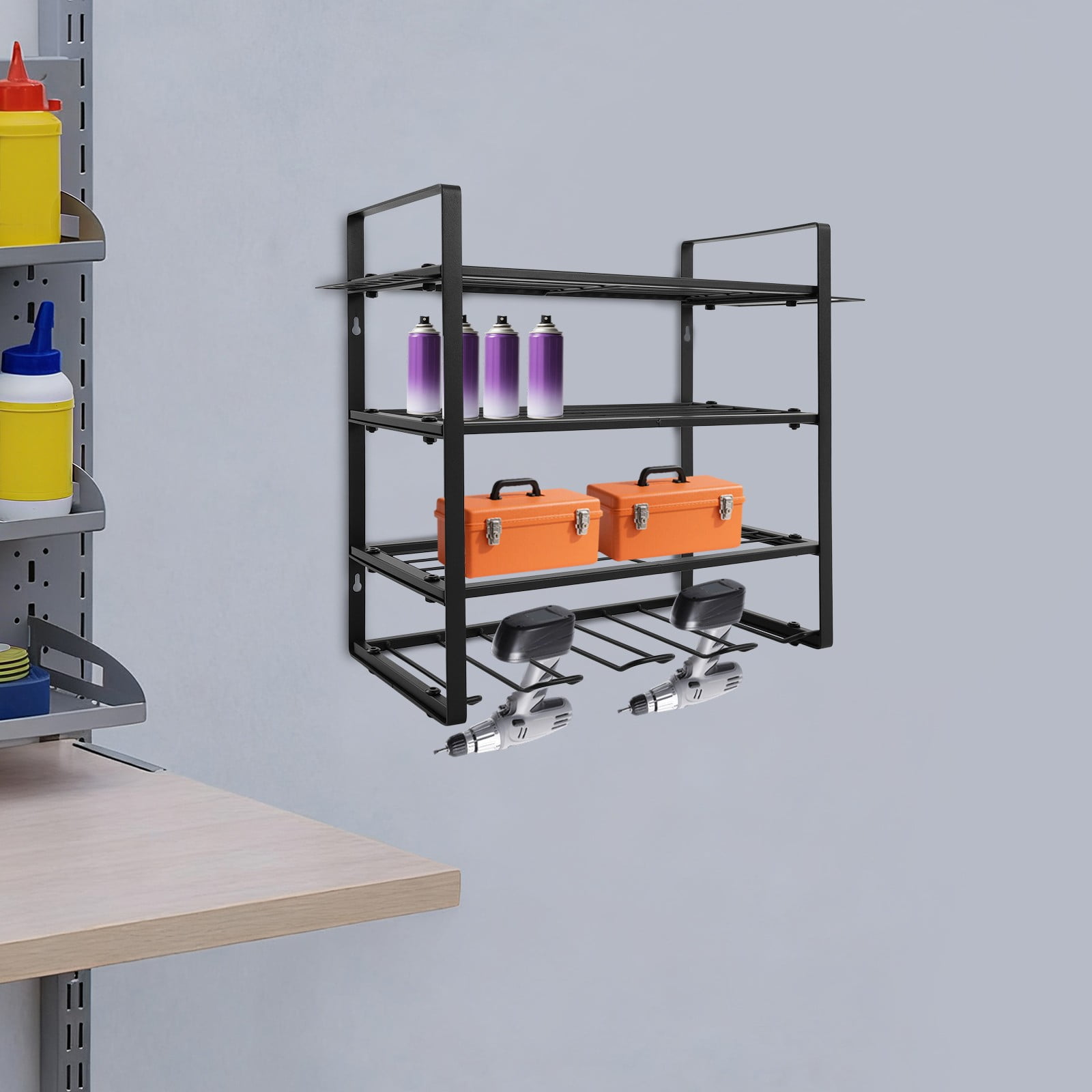 Carbon Steel Tool Organizer, Black Modern Style, Fits Tool Rooms and Workshops for Storing Various Hand Tools