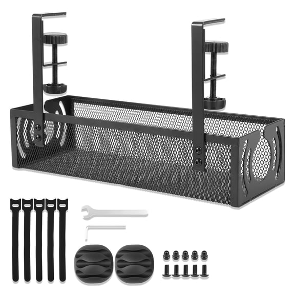Carbon Steel Under Desk Cable Management Rack Mesh Heat Dissipation Under Desk Wire Organizer Stable Load Bearing for Home