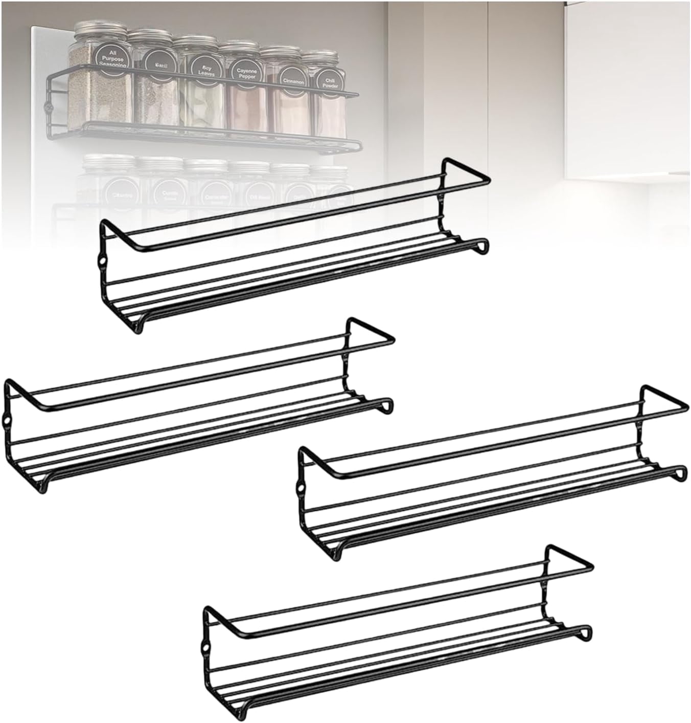 Carbon Steel Wall-Mounted Kitchen Spice Rack, Hanging Spice Organizer ...
