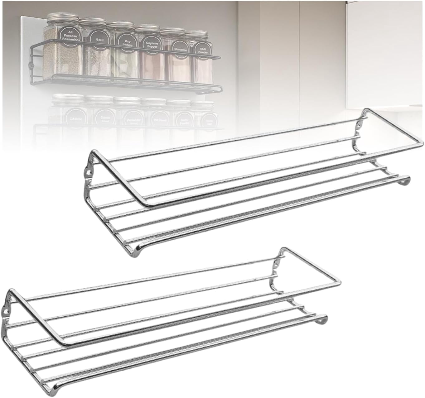 Carbon Steel Wall-Mounted Kitchen Spice Rack, Hanging Spice Organizer ...