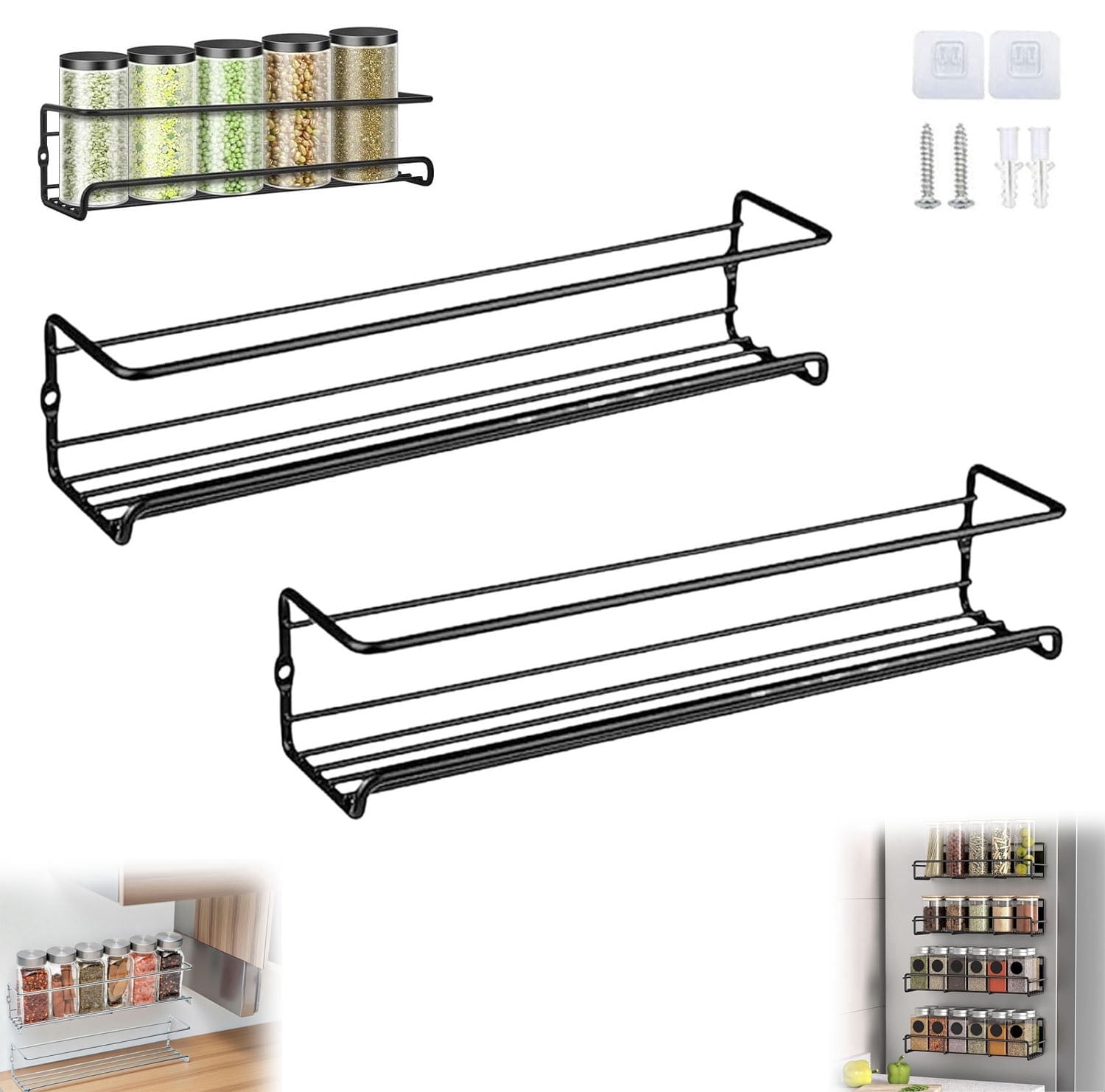 Carbon Steel Wall-Mounted Kitchen Spice Rack, Heavy-Duty Kitchen ...