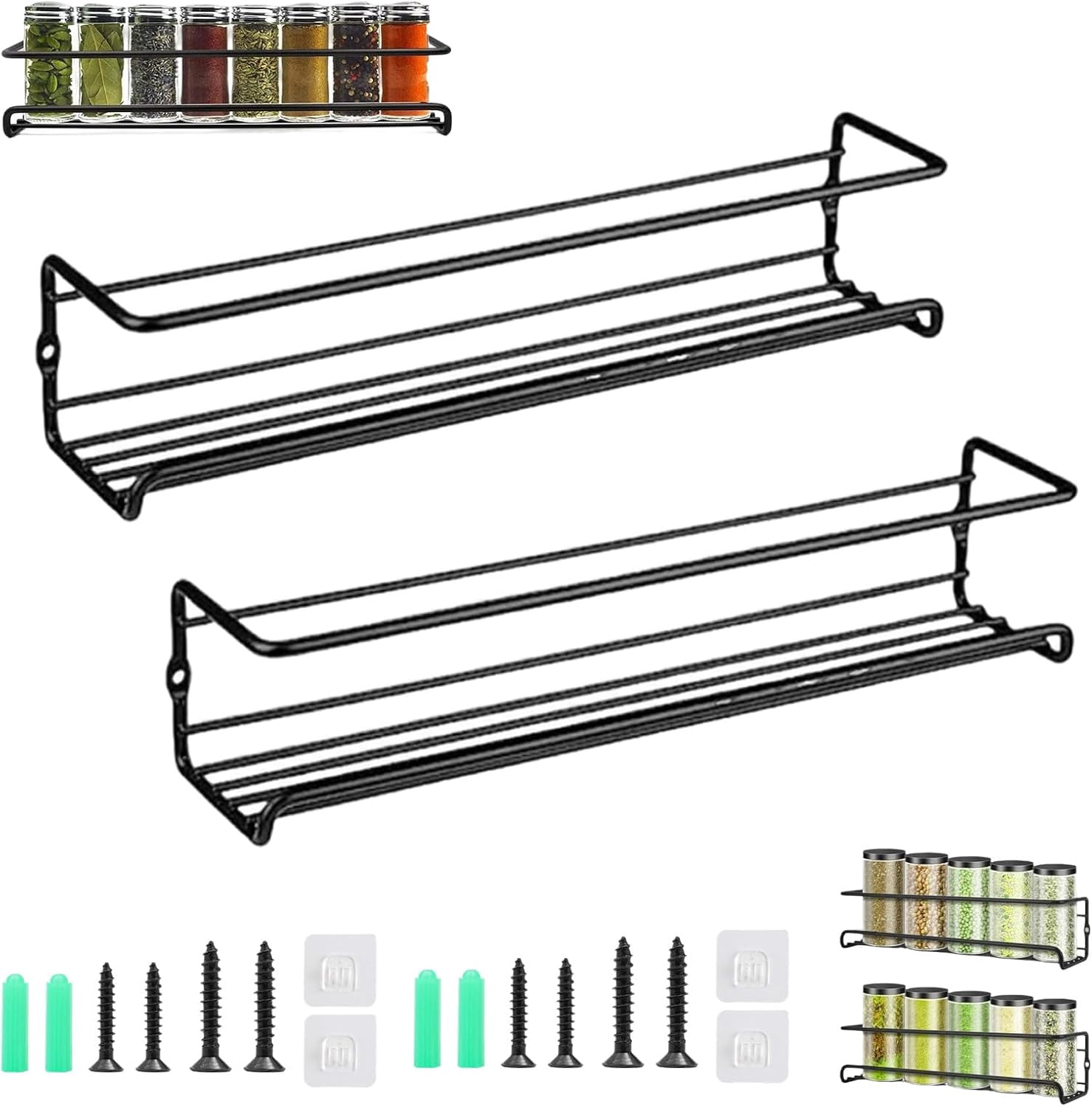 Spice Rack Railing Carbon Steel Wall-Mounted Kitchen Spice Rack, No-Drill Wall-Mounted ...