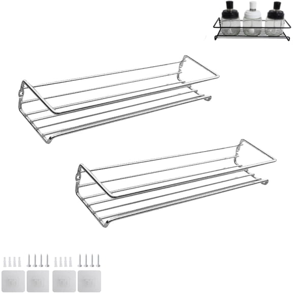 Carbon Steel Wall Mounted Spice Rack No Drill 29cm 11.4 Inch For Kitchen Hanging Condiments Storage