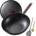 thumbnail image 1 of MY Carbon Steel Wok -13 Inch Woks & Stir-fry Pans Nonstick, Wok Pan with Lid Spatula and Dish Brush: Pre-Seasoned Flat Bottom Chinese Woks for Induction, Electric, Gas, All Stoves, 1 of 5