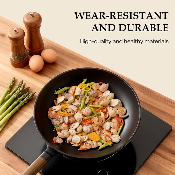 Carbon Steel Wok, New Chinese-Style Pan with lid, 13 Inch carbon steel woks & stir-fry pans nonstick, Suitable for Induction Cooktops, Electric Stoves, and Gas Ranges$$Home Decor, Kitchen, & Other