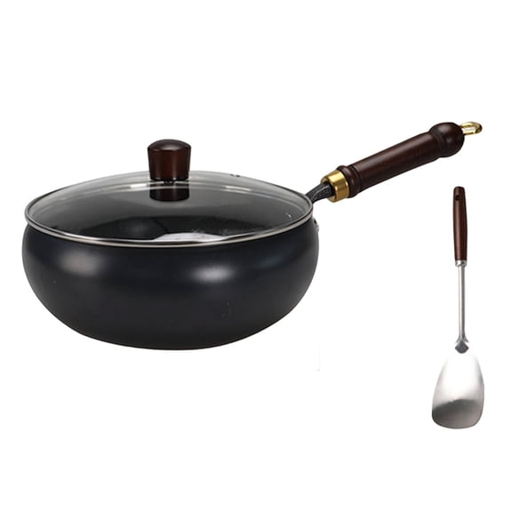 Carbon Steel Wok Pan, Multifunctional Non Stick Wok With Lid High Frying Pan 9.5/10.2/11in Nonstick Wok with Glass Lid & and Spatula, Flat Bottom Woks & Stir-Fry Pans No Chemical Coated Wok