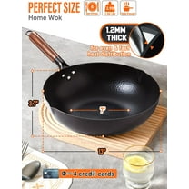 Carbon Steel Wok Pan Set with Wooden Lid, 5 Piece Stir-Fry Cooking Tools for All Stoves