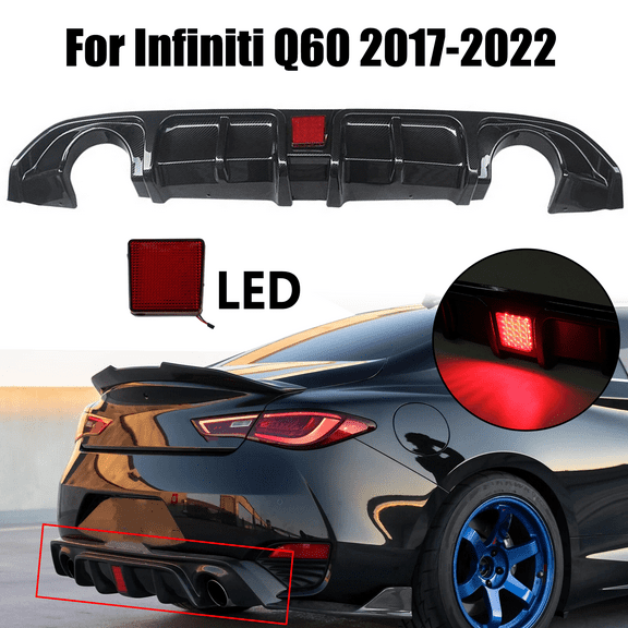Carbon Style Rear Bumper Diffuser Lip For Infiniti Q60 2017-2022 W/LED Light