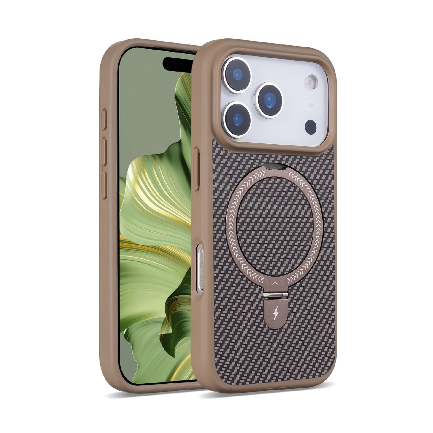 Carbon Texture MagSafe Case with Stand for iPhone 17 Pro Max - Gold