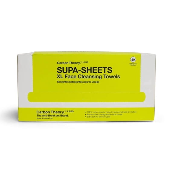 Carbon Theory Extra Large Face Cleansing Towels, Single Use Cotton Towels, Ideal for Sensitive Skin, Great for Makeup Removing, Help Reduce Irritation and Redness, 50 Towels