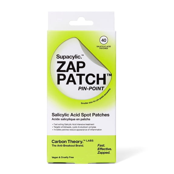 Carbon Theory ZAP Small, Pin Point Spot Patches, Overnight Active Treatment with Salicylic Acid, Targets Whiteheads and Blemishes, Soothes and Minimises Redness, 40 Patches