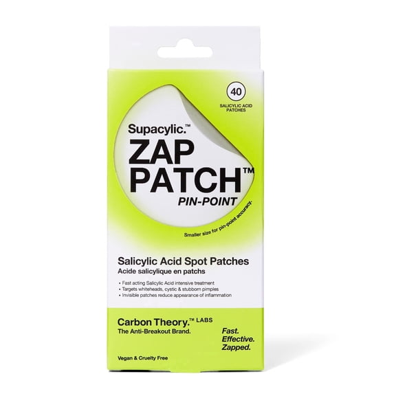 Carbon Theory ZAP Small, Pin Point Spot Patches, Overnight Active Treatment with Salicylic Acid, Targets Whiteheads and Blemishes, Soothes and Minimises Redness, 40 Patches