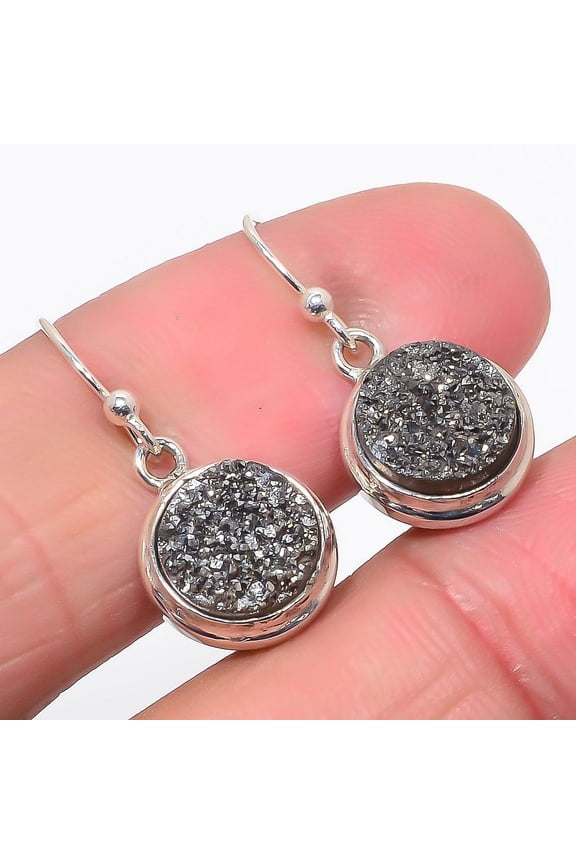 Carbon Titanium Drusy Solid 925 Sterling Silver Earring 1.00" SE1401-51