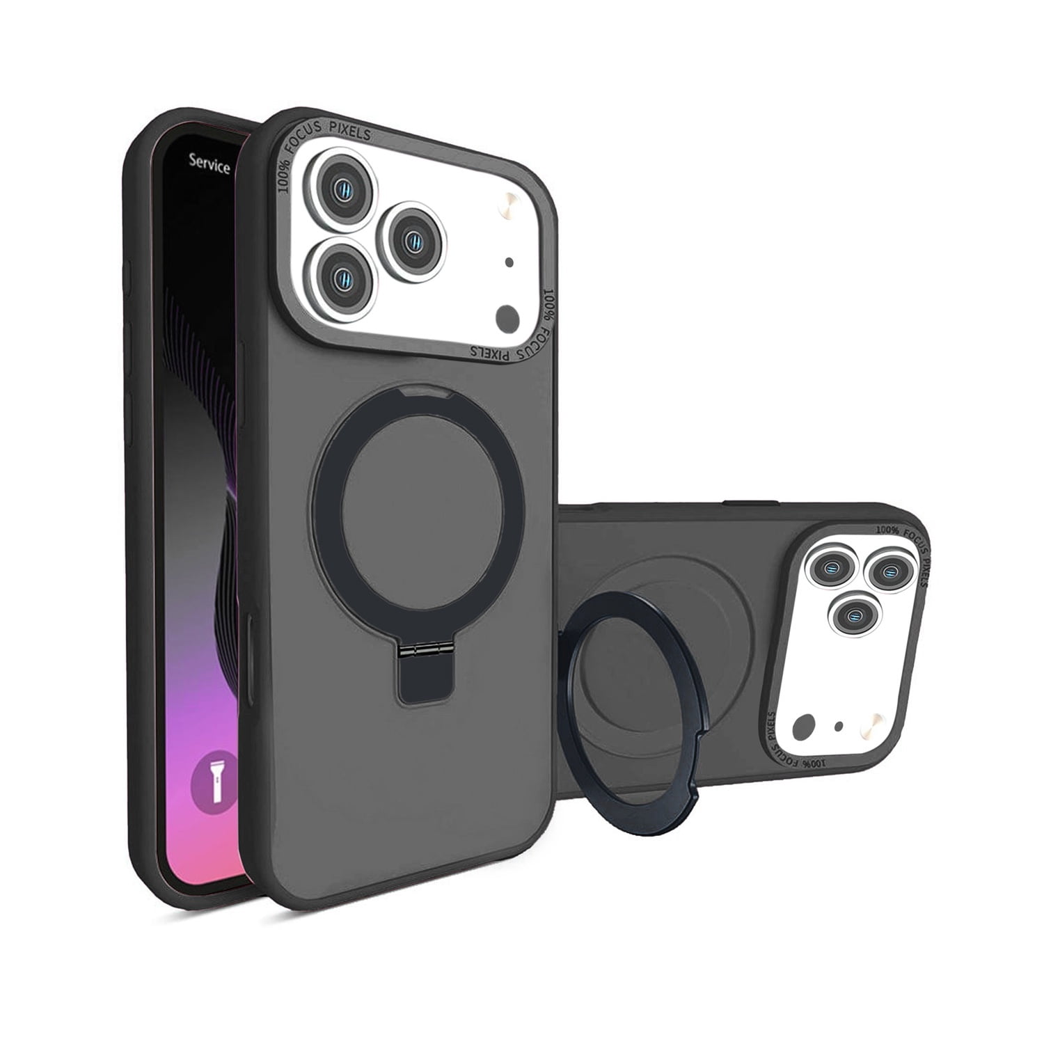 Carbon Wireless Charging Case with Ring Stand for iPhone 17 Pro Max - Black