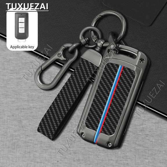 Carbon fiber pattern Car Key Case Cover For Mitsubishi A 3 buttons key case Outlander 3 Protector Keychain Full Bag Shell