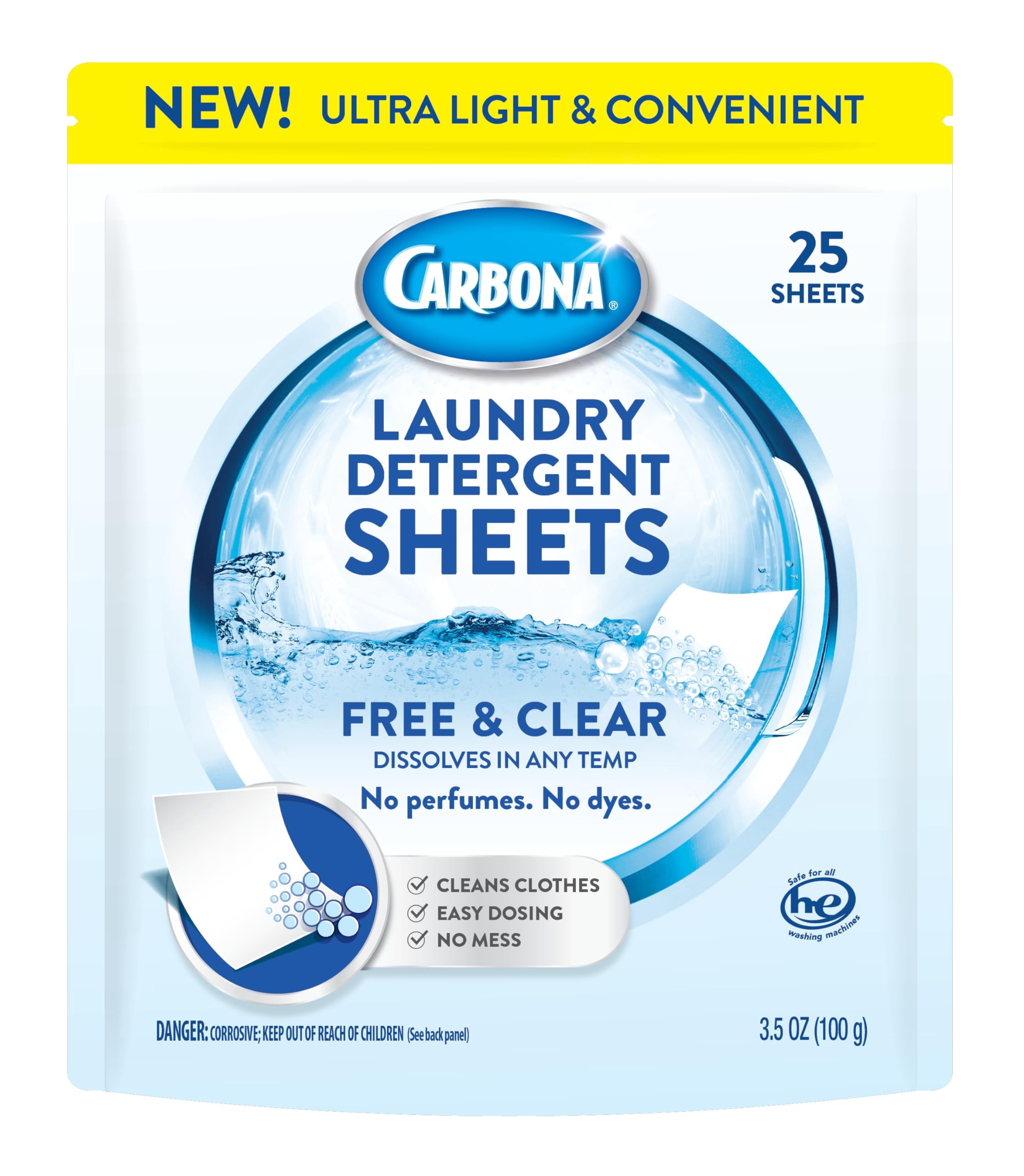 Carbona Laundry Detergent Sheets - Free & Clear (10 Pack - 250 Sheets)