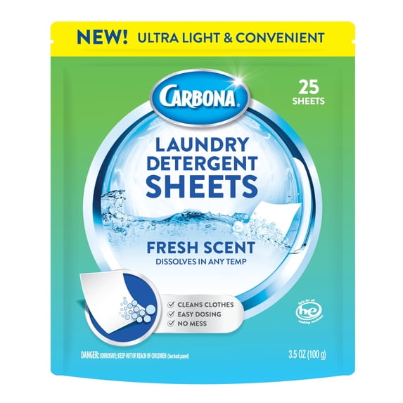 Carbona Laundry Detergent Sheets - Fresh Scent (1 Pack - 25 Sheets)