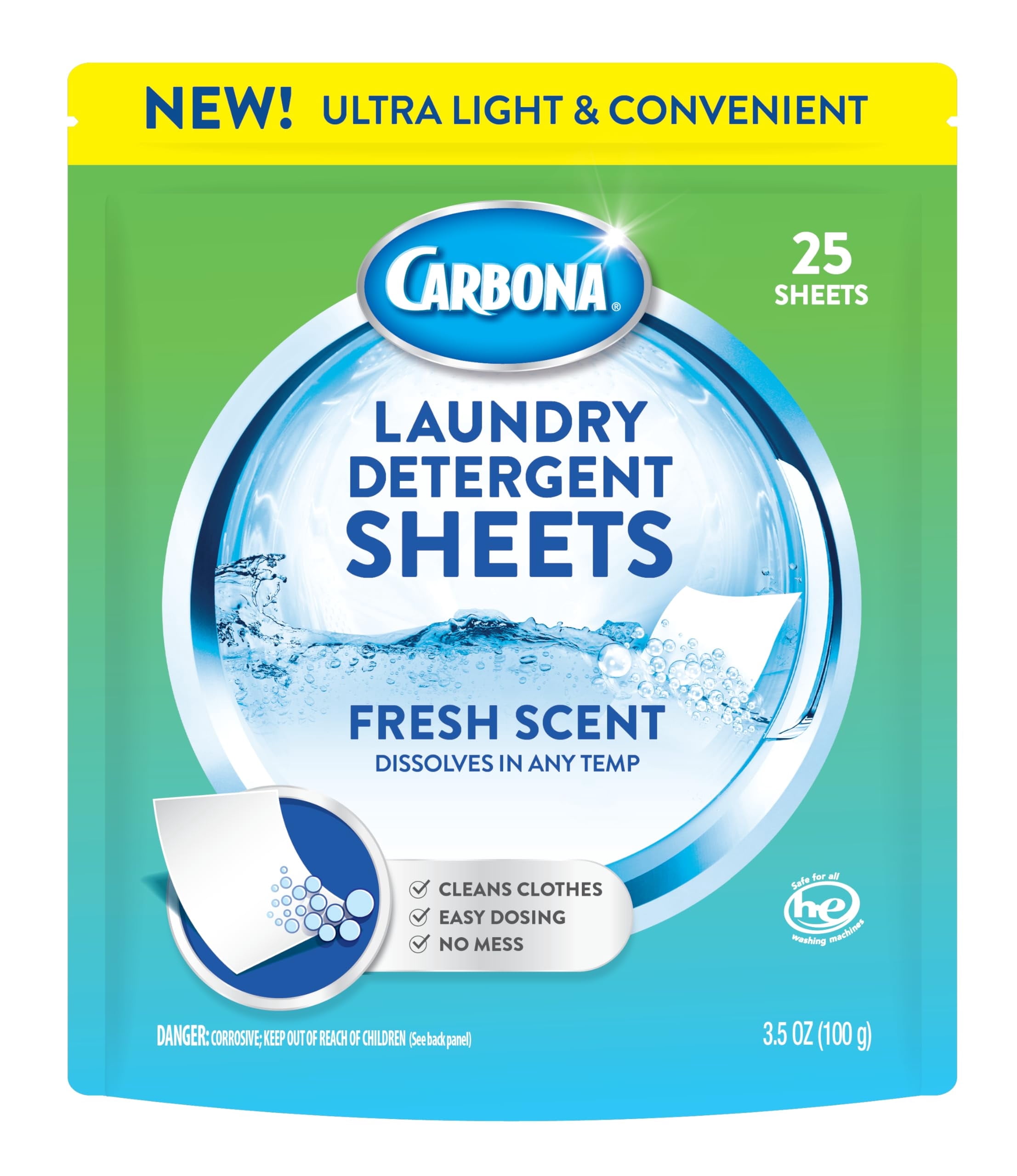 Carbona Laundry Detergent Sheets - Fresh Scent (10 Pack - 250 Sheets)