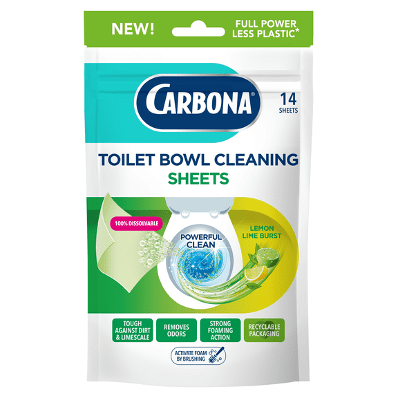 Carbona Toilet Bowl Sheets – Lemon Lime Scent – Powerful Foaming Toilet Bowl Cleaner – 14 Sheets – Less Plastic Waste