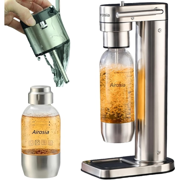 Carbonates Any Drink-Airosia Soda Maker Machine-304 Stainless Steel Sparkling Water Maker, Carbonator Machine with BPA Free Bottles(1L+0.5L) (CO2 Carbonator NOT Included)