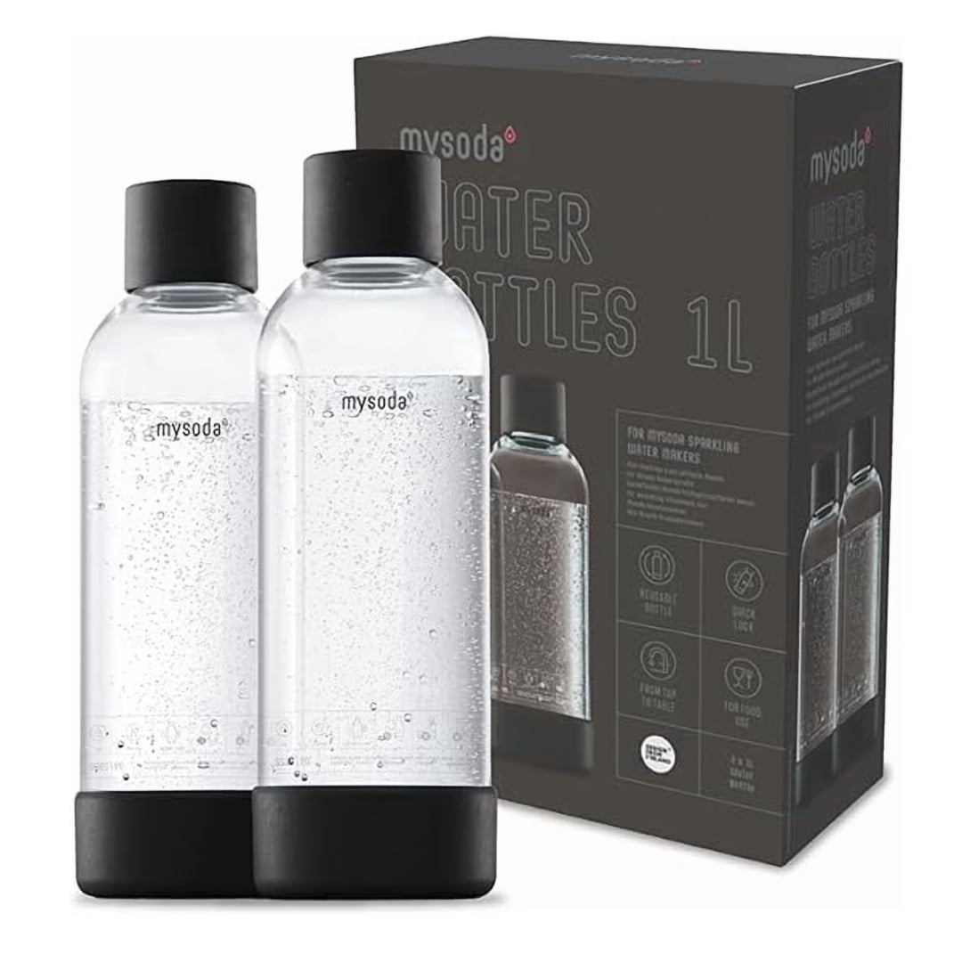 Mysoda Water Bottle Black 1L 2-pack US