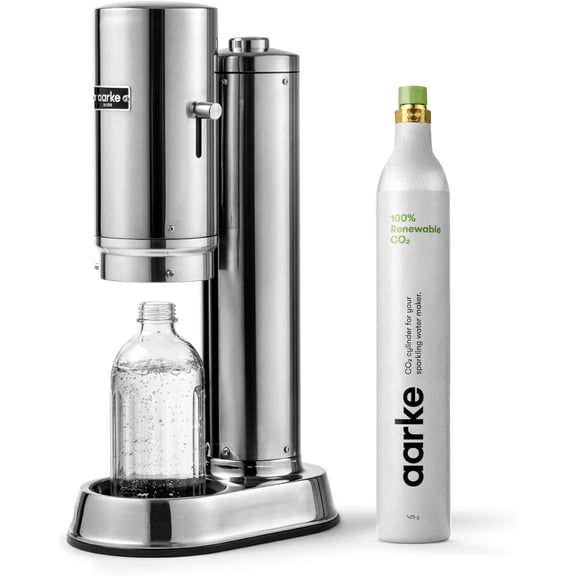 Carbonator Pro, Sparkling & Carbonation Water Machine, Stainless Steel with Glass Reusable Bottle Volume 800 mL/27 fl oz and CO2 Cylinder (Stainless)