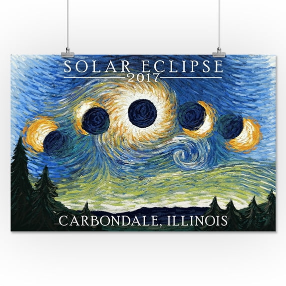 Carbondale, Illinois - Solar Eclipse 2017 - Starry Night - Lantern Press Artwork (16x24 Giclee Gallery Print, Wall Decor Travel Poster)