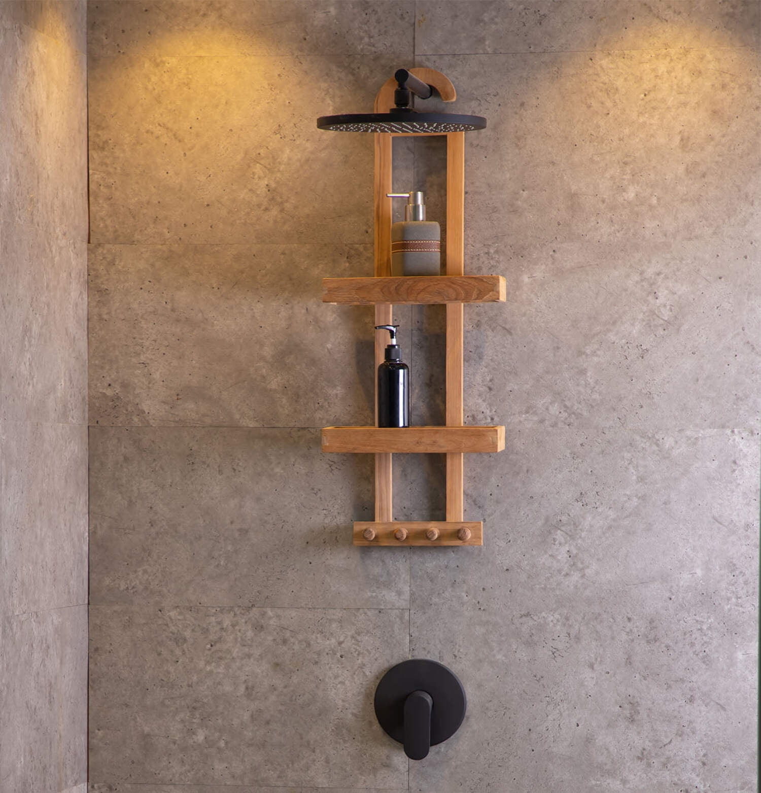 Nordic Teak Natural Wood Shower Caddy with Brass Hardware