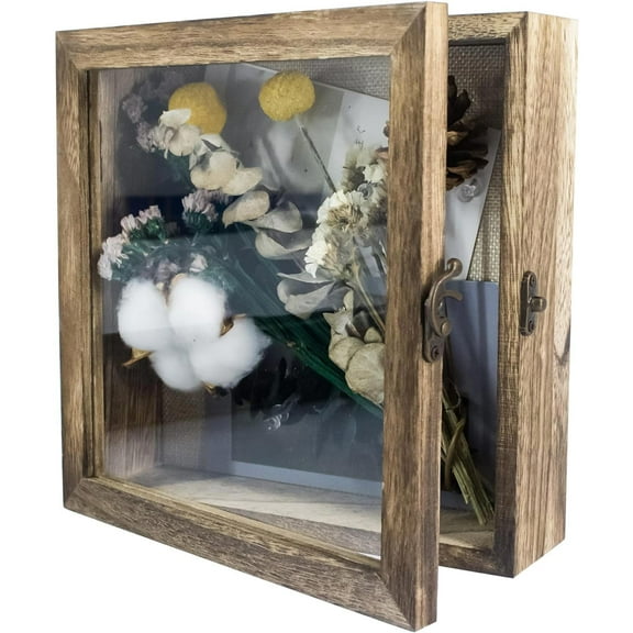 Carbonized Black Shadow Box Frame Real Glass Window Door with Hinge 8 x 8