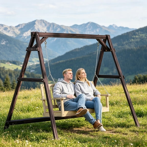 Carbonized Fir Wood AFrame Outdoor Swing Frame Only HeavyDuty 770 LBS Capacity 2Seater Swing Stand with Hanging Rings