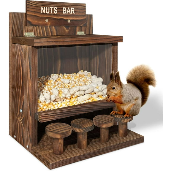 Carbonized Squirrel Feeder, Large Squirrel Feeders for Outside Funny Squrrill Nuts Bar, Durable Wooden Chipmunk House Box for Corn Peanuts