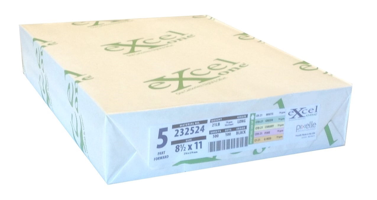Carbonless 5-Part Fwd Paper (Wh/Gn/Yl/Pk/Go), 8.5" x 11", 100 Sets/Rm - 1 Ream