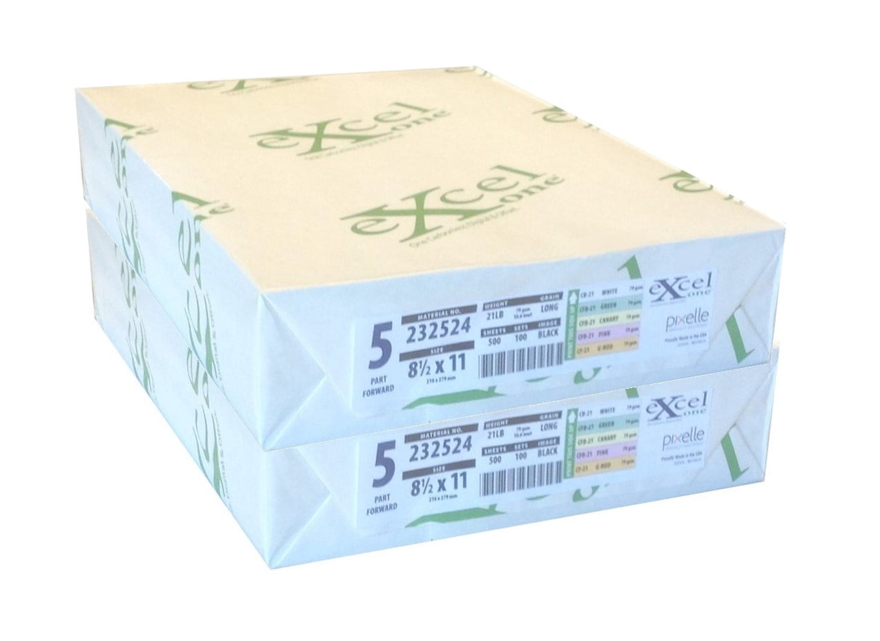 Carbonless 5-Part Fwd Paper (Wh/Gn/Yl/Pk/Go), 8.5" x 11", 100 Sets/Rm - 2 Reams