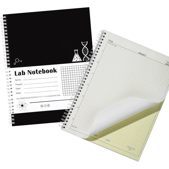 Carbonless Lab Notebook - 50 Carbonless Sets(8.5'' X 11''), Carbon Copy Science Notebook with Scientific Grid Pages for Chemistry & Engineering, Students & Researchers, Wire-O Binding (1, Black)