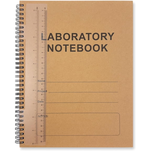 Carbonless Lab Notebook (Scientific Grid Format), 8.5'' x 11'', 50 Sets of Pages, Duplicator Wire-O Bound, Laboratory Notebook Containing Carbon Copies, Durable Translucent Cover, Transparent Ruler