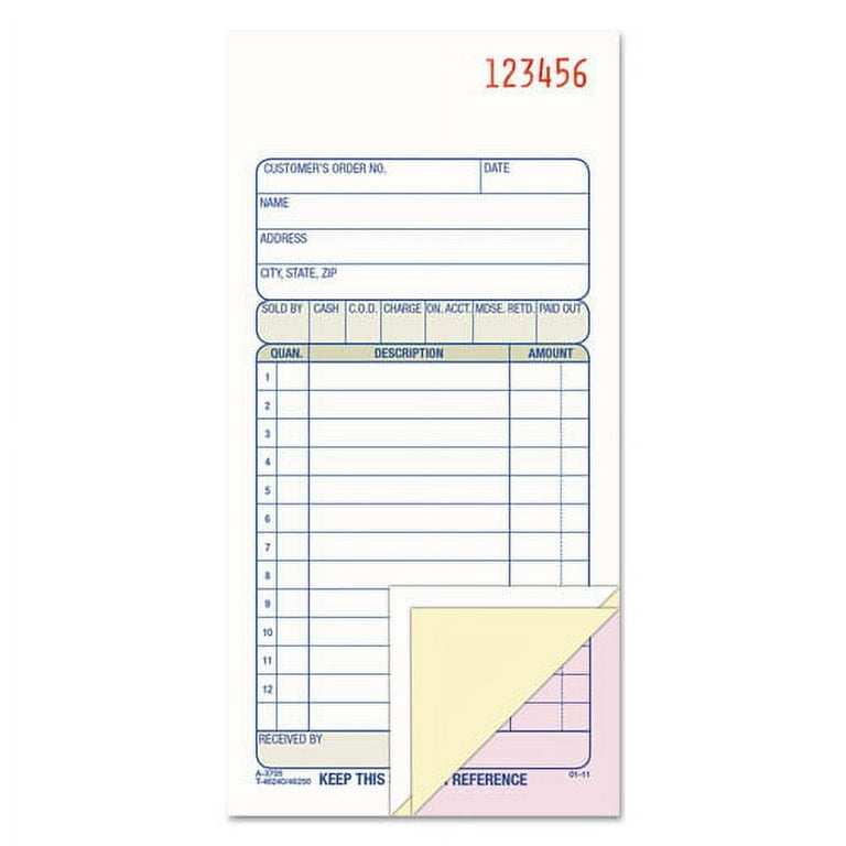 3-Part Sales Book, Three-Part Carbonless, 3.25 x 7.13, 50 Forms Total 3-Part Sales Book, Three-Part Carbonless, 3.25 x 7.13, 50 Forms Total